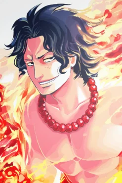 Ace One Piece Fiery Swirling Flames Premium Metal Print