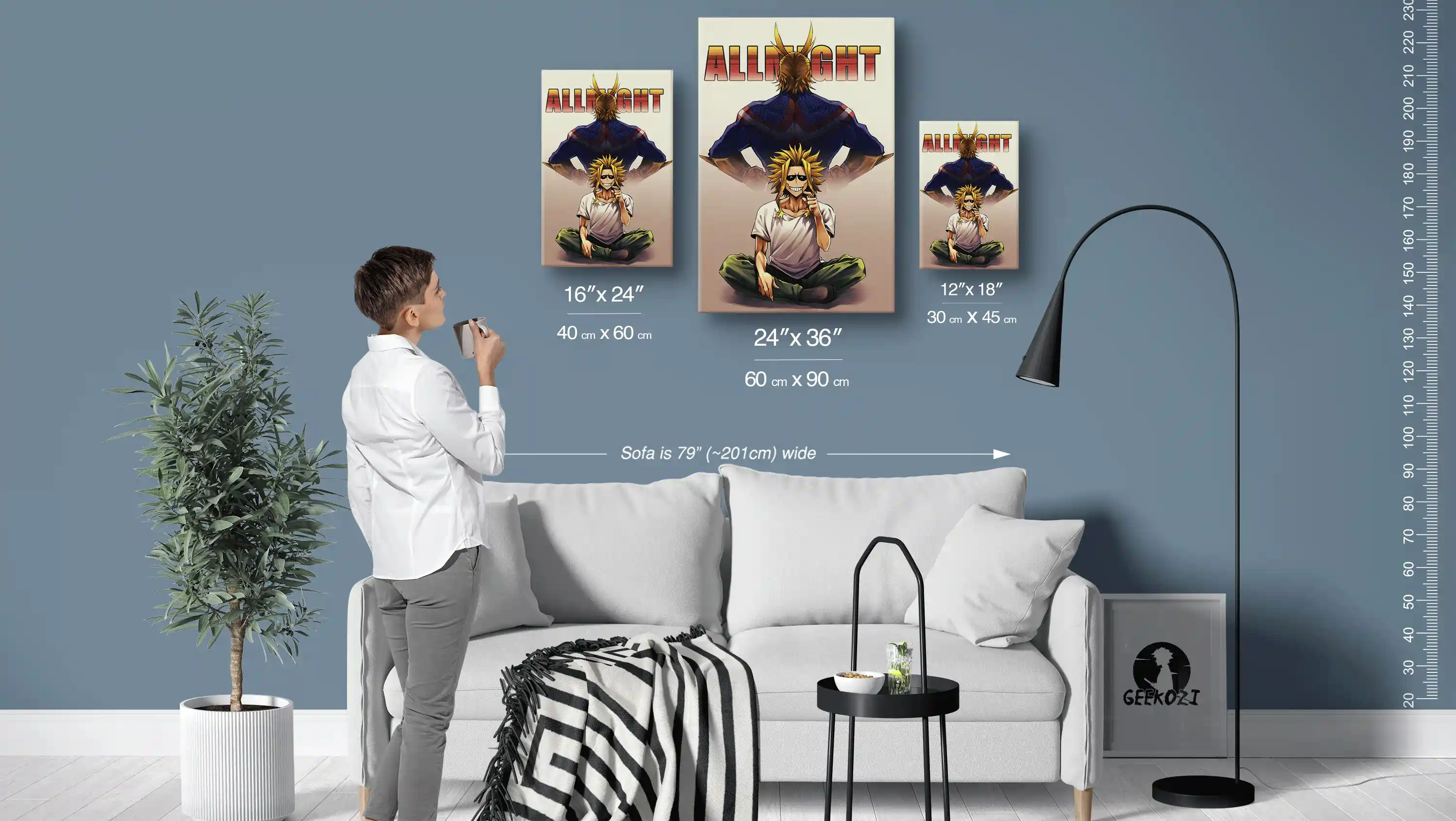 All Might My Hero Academia Size Guide Bespoke Printed Metal Poster