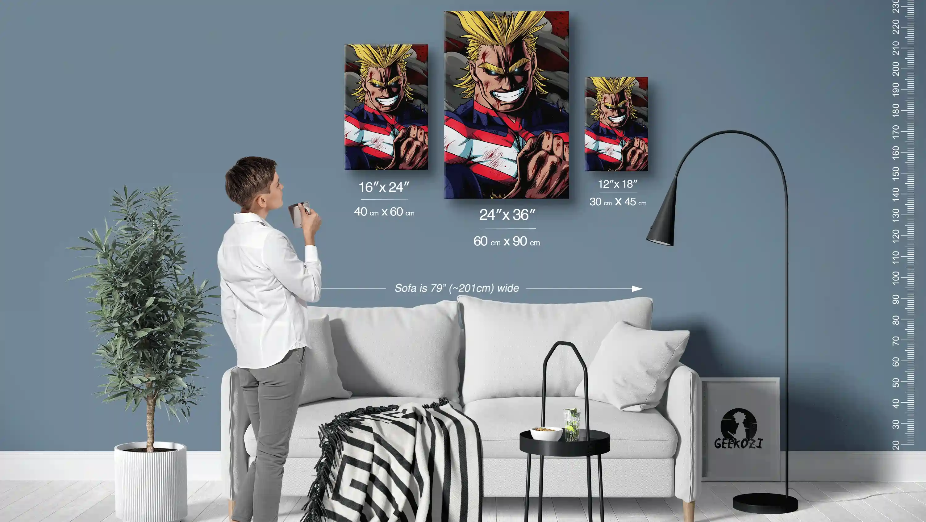 All Might My Hero Academia Size Guide Premium Aluminium Metal Wall Art