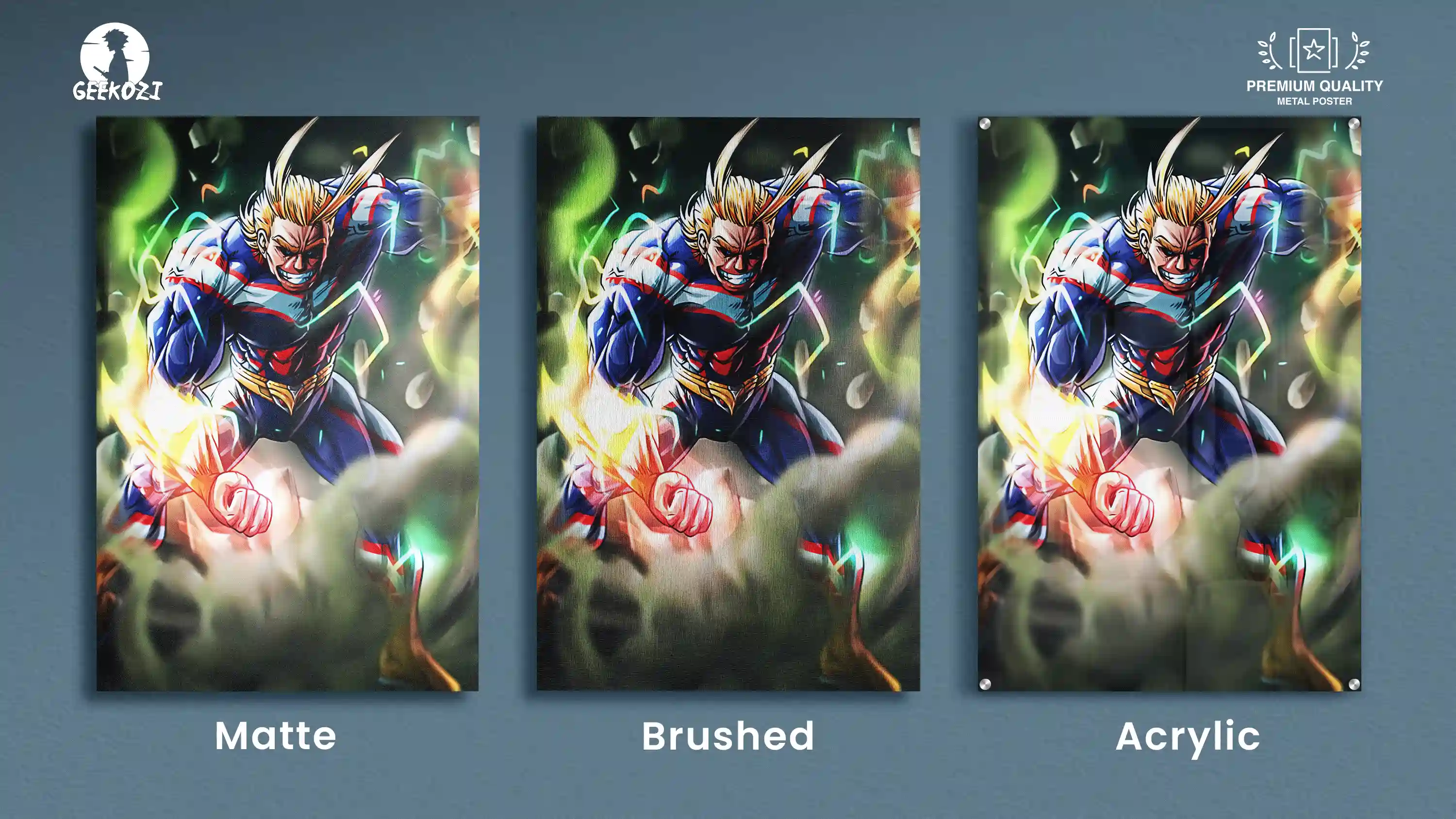 All Might My Hero Academia All Product Types Printed Deluxe Metal Wall Poster