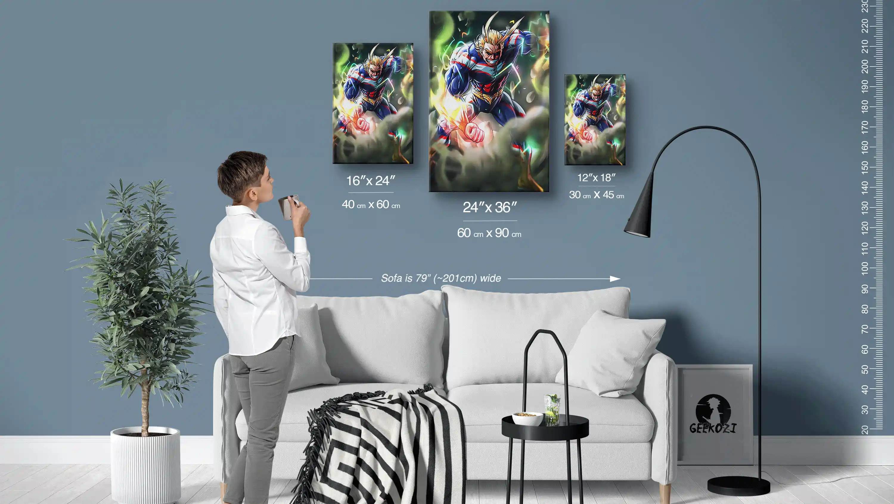 All Might My Hero Academia Size Guide Printed Deluxe Metal Wall Poster