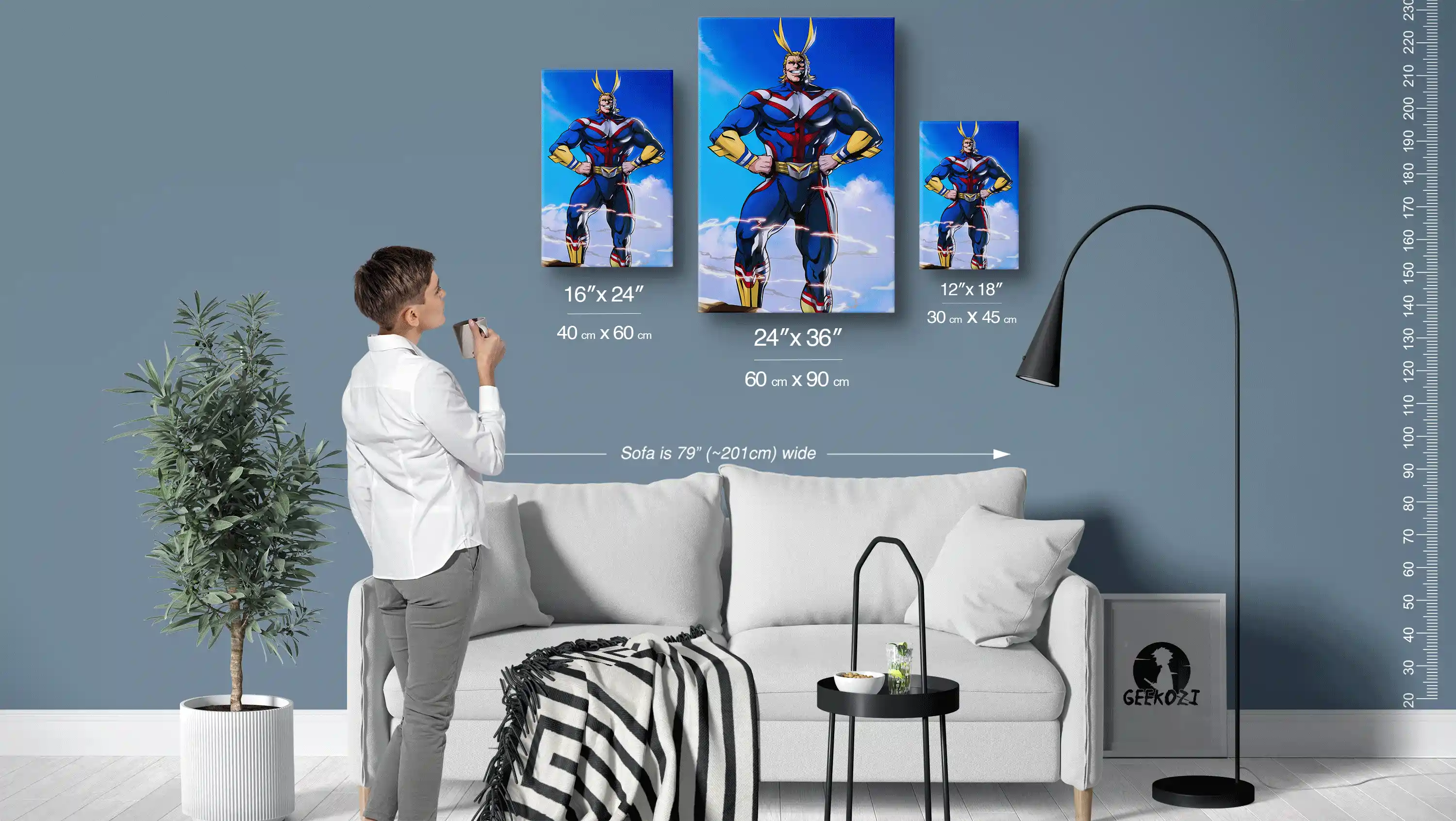 All Might My Hero Academia Size Guide Printed Metal Wall Art