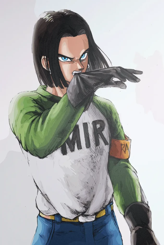 Illustration of a male character with dark hair, green shirt, and black gloves.