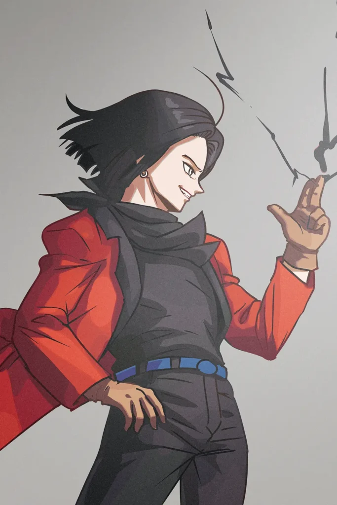 Art print featuring a confident male character in red jacket and black attire.