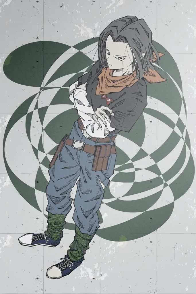Android 17 anime art print with long dark hair and bandana.