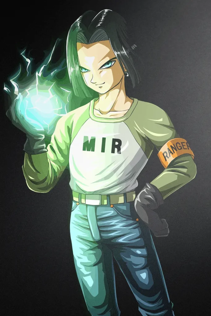 Android 17 anime artwork with glowing green energy ball print.