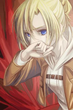 Annie Leonhart Attack on Titan Contemplative Gaze Amid Shadows Exquisite Metal Poster