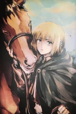 Armin Arlert Attack on Titan Ethereal Gaze Beside Majestic Horse Exquisite Metal Print Poster