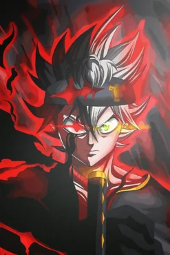 Asta Black Clover Dramatic Flames Confrontation Bespoke Metal Wall Poster