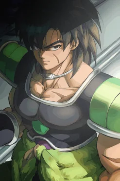 Broly Dragon Ball Dramatic Standoff Amid Emerald Energy Bespoke Metal Wall Art Poster