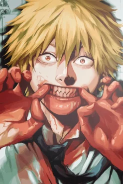 Denji Chainsaw Man Manic Grin Adrenaline Scene Metal Print Poster