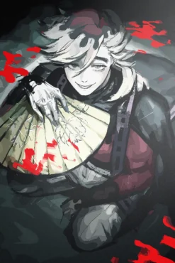 Doma Demon Slayer Chilling Gaze and Blood Streaked Fan Aluminium Metal Print