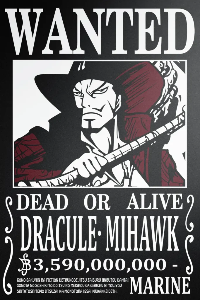 Dracule Mihawk Wanted Poster One Piece Original Image High Quality Metal Print