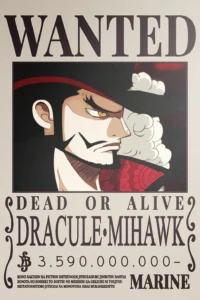 Dracule Mihawk Wanted Poster One Piece Original Image Premium Metal Wall Art