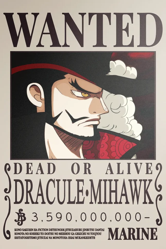 Dracule Mihawk Wanted Poster One Piece Original Image Premium Metal Wall Art