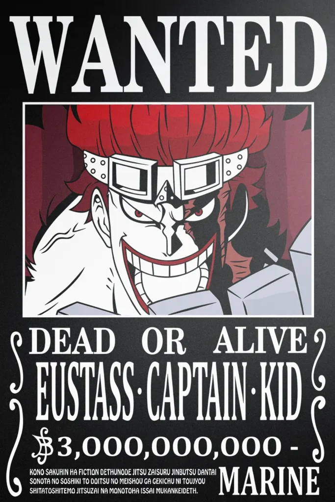 Eustass Kid Wanted Poster One Piece Original Image Premium Metal Wall Art