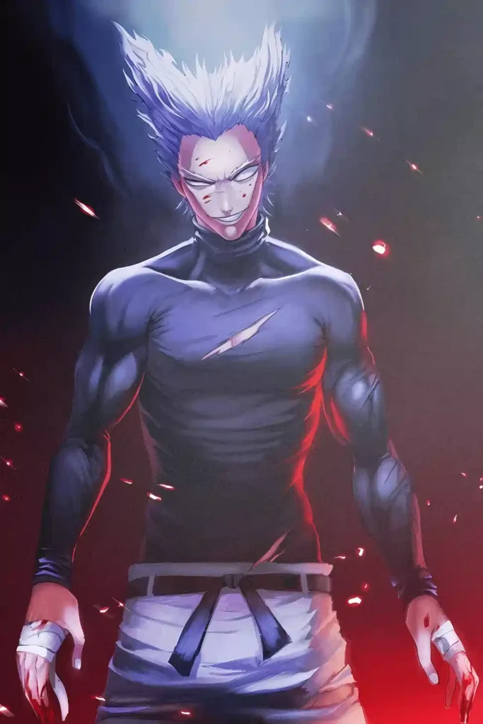 Garou One Punch Man anime metal poster artistic showcase image highlighting the design narrative