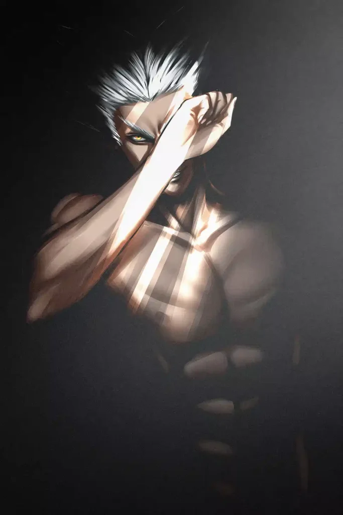 Garou One Punch Man anime metal poster artistic showcase image highlighting the design narrative