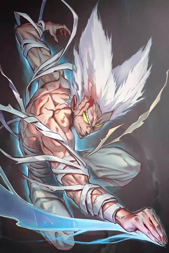 Garou One Punch Man anime metal poster artistic showcase image highlighting the design narrative