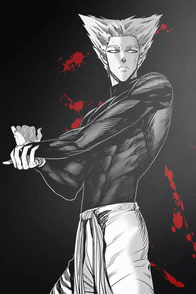 Artistic showcase photo of the Garou Metal Wall Art Poster