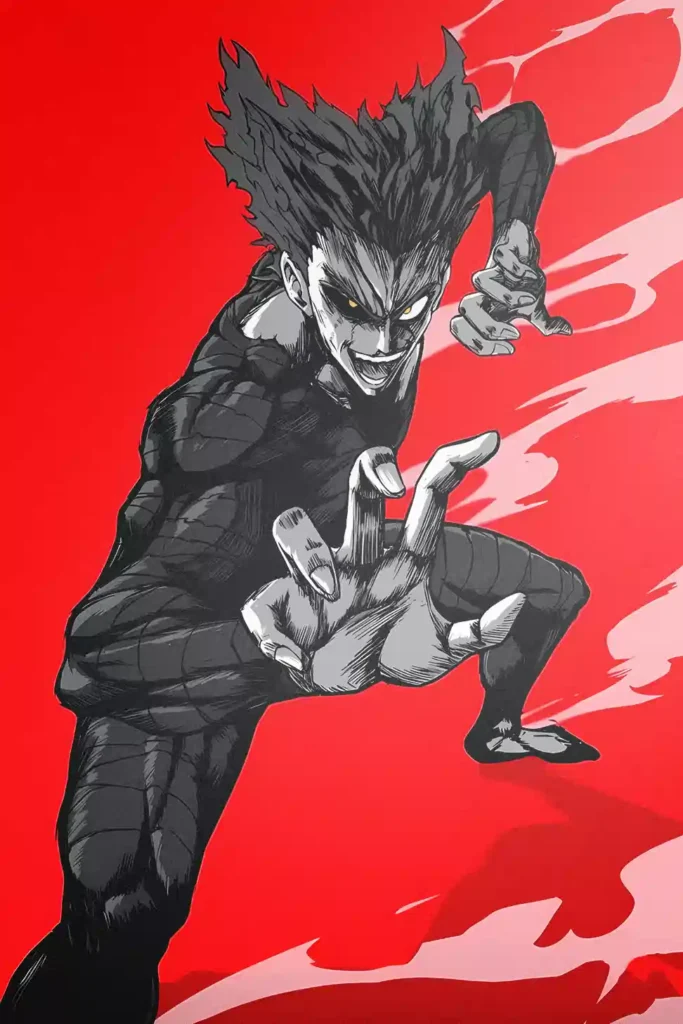 Garou anime metal poster artistic detail and visual story from One Punch Man