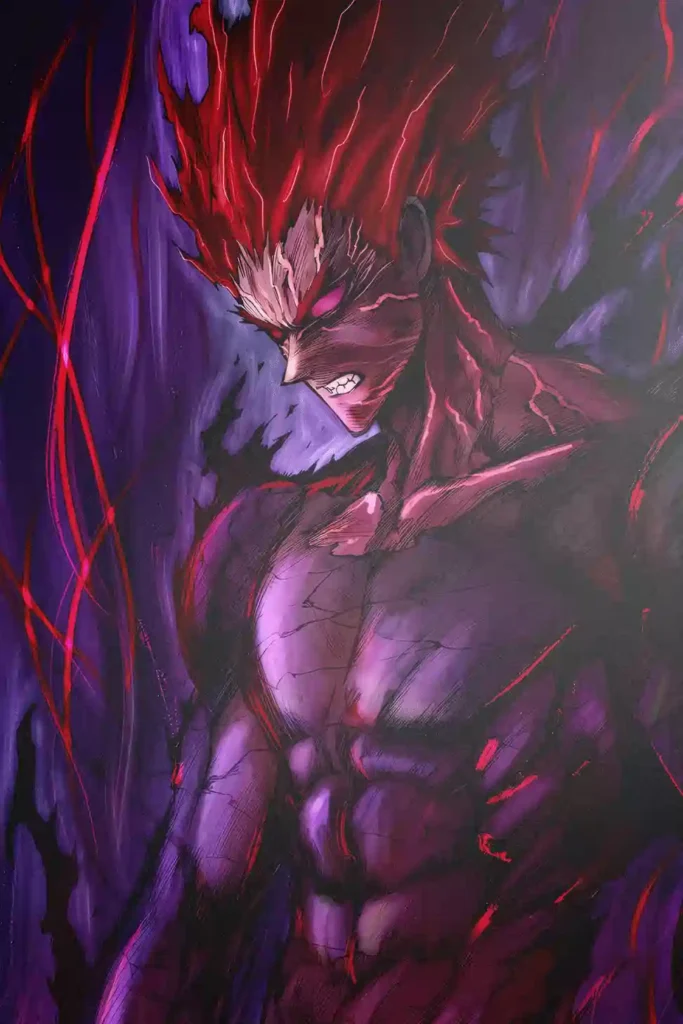 Garou One Punch Man anime metal poster artistic showcase image highlighting the design narrative
