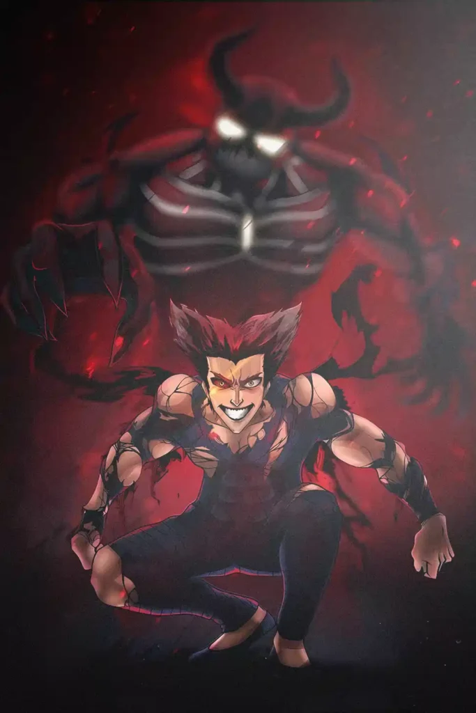 Artistic showcase photo of the Garou Premium Printed Metal Poster