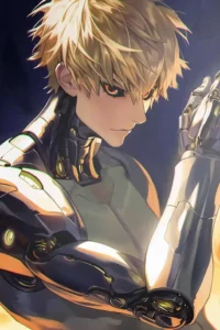 Showcase view of the Genos Aluminium Metal Print from One Punch Man