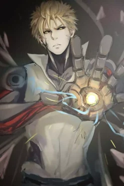 Genos One Punch Man Forward Vent Burst Deluxe Printed Metal Wall Art