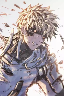 Genos One Punch Man Twin Vent Spread Metal Print Wall Art