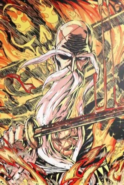 Genryusai Yamamoto Bleach Fiery Blaze Summoning Scene Bespoke Metal Wall Poster