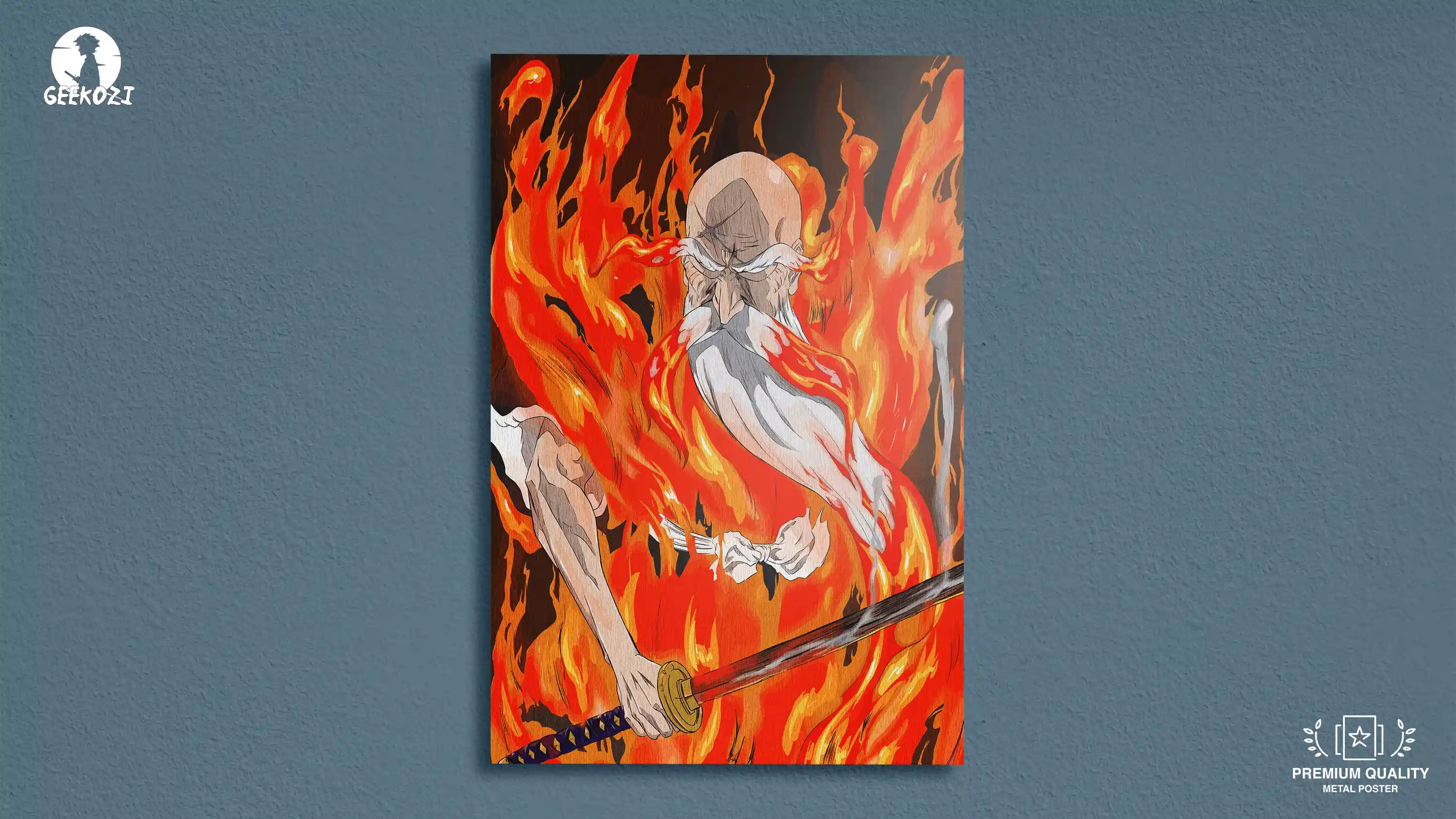Genryusai Yamamoto Bleach Inferno Blade Amid Scorching Flames