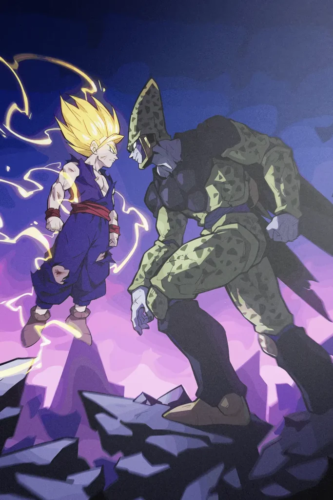 Gohan vs Cell Dragon Ball Original Image Outstanding Metal Print Poster