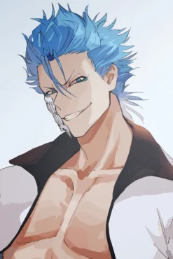 Grimmjow Jaegerjaquez Bleach Defiant Stance in Azure Outstanding Metal Wall Poster