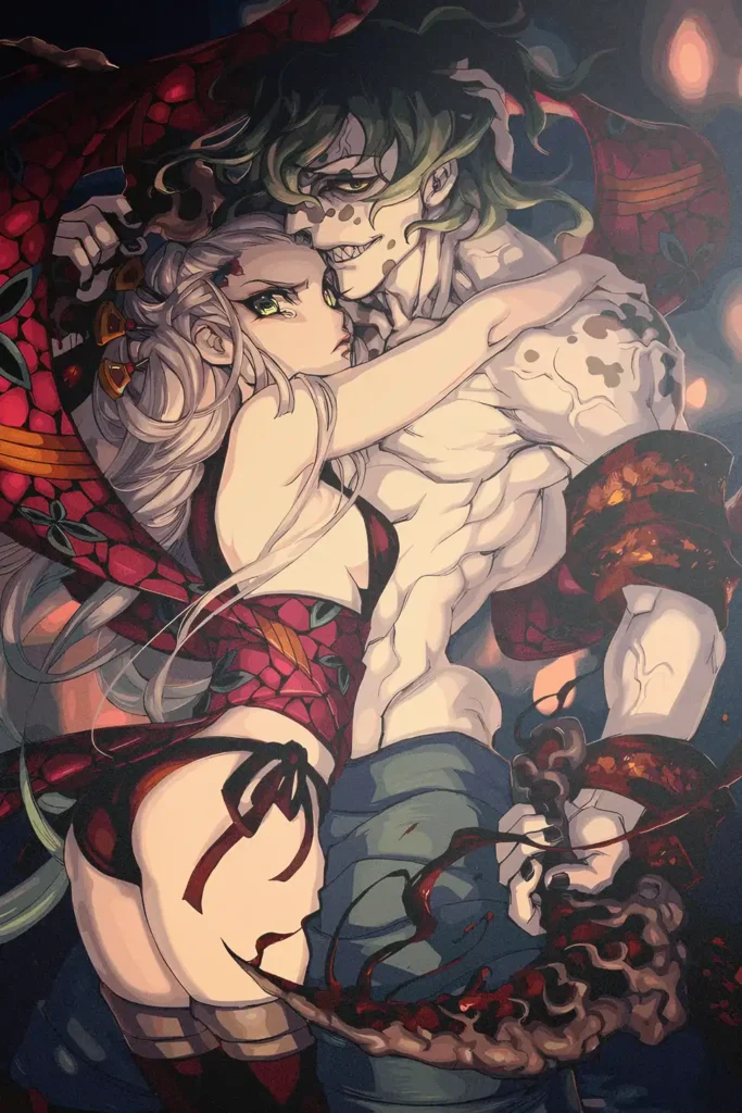 Gyutaro and Daki Demon Slayer Original Image Exquisite Printed Metal Wall Art