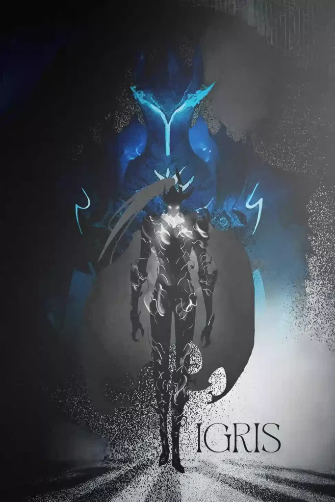 Igris Solo Leveling anime metal poster artistic showcase image highlighting the design narrative