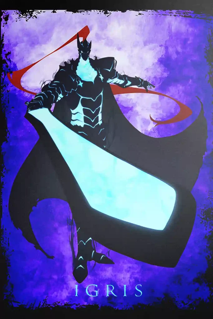 Igris Solo Leveling anime metal poster artistic showcase image highlighting the design narrative