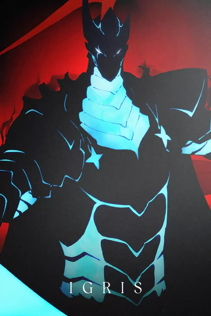Igris anime metal poster artistic detail and visual story from Solo Leveling