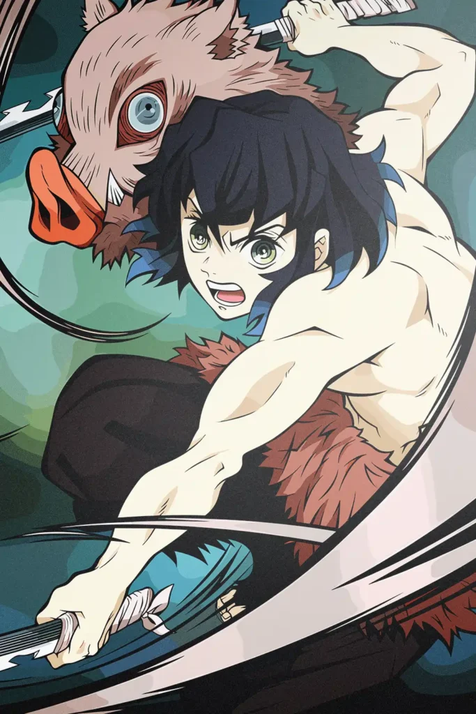 Inosuke Hashibira Demon Slayer Original Image Stellar Metal Print Poster