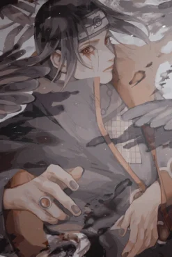 Itachi Naruto Dreamlike Crows and Cloak Deluxe Metal Print