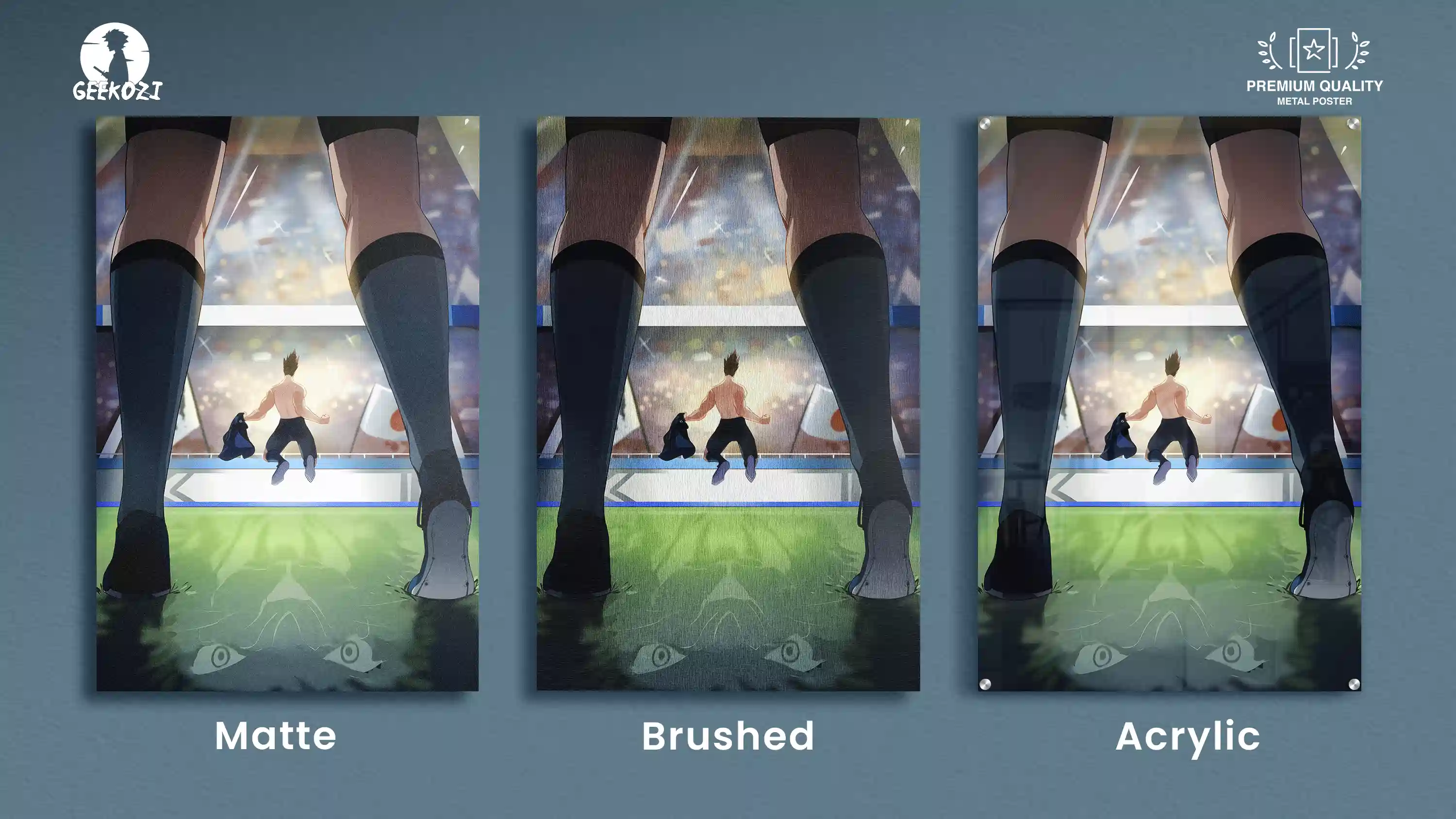 King Barou Premium Metal Wall Art finish comparison matte brushed acrylic from Geekozi anime collection