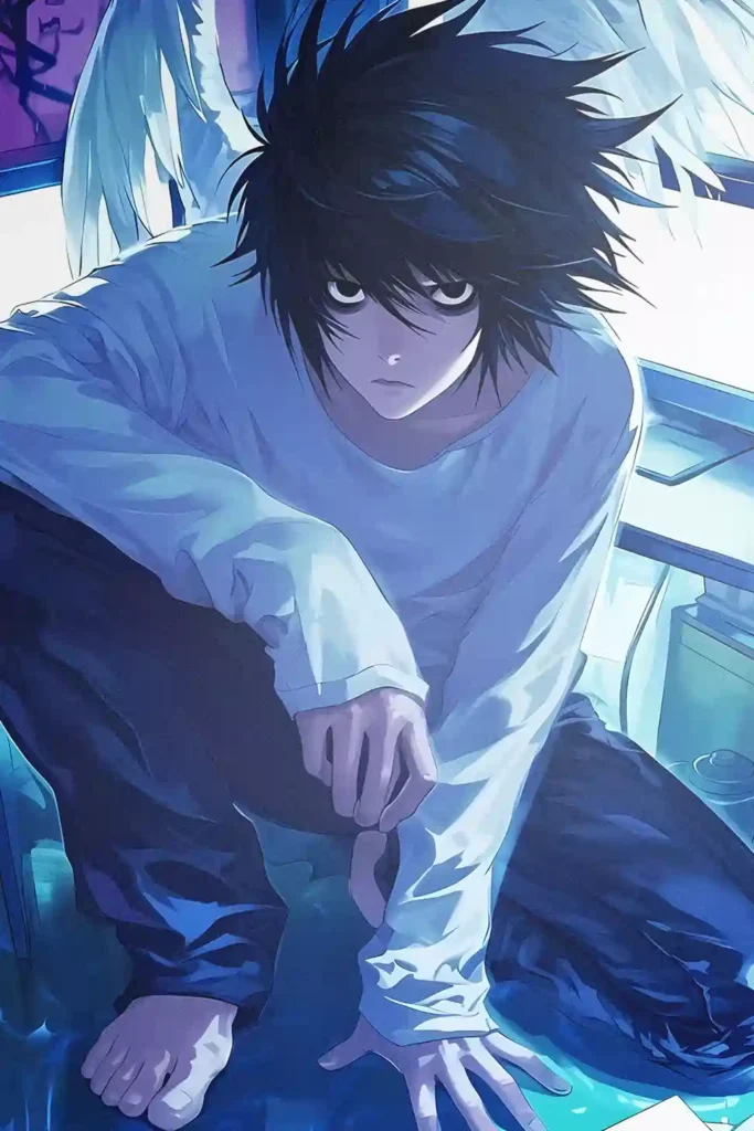 L Death Note anime metal poster artistic showcase image highlighting the design narrative