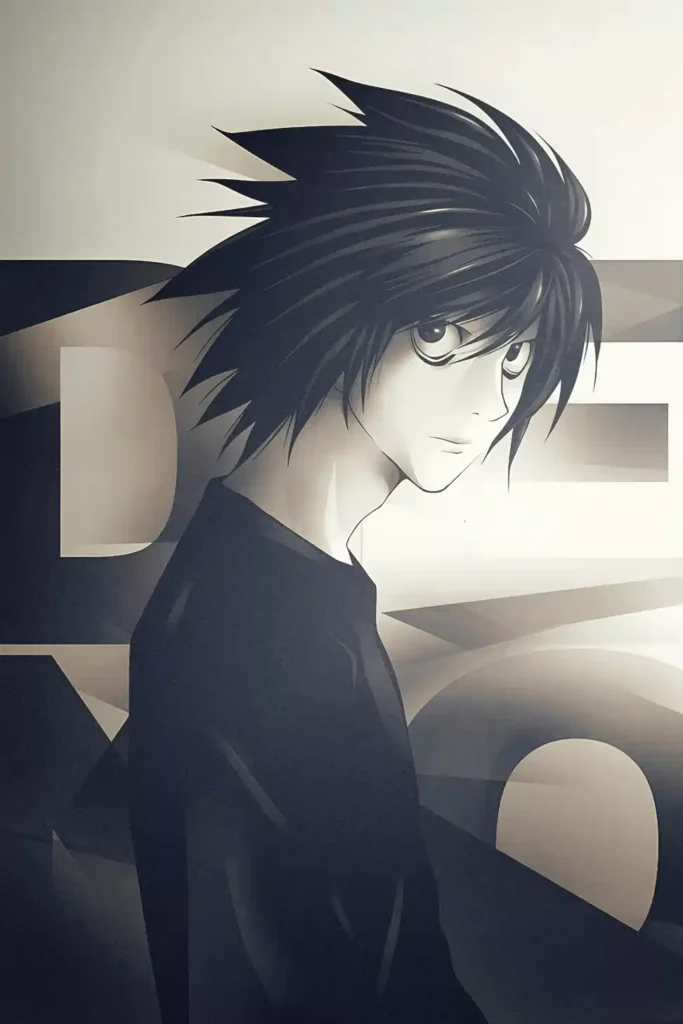 L Death Note anime metal poster artistic showcase image highlighting the design narrative