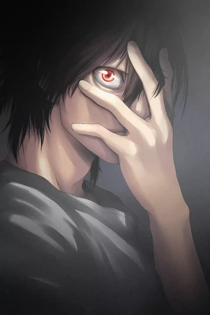 L Death Note anime metal poster artistic showcase image highlighting the design narrative
