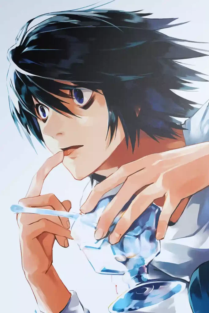L Death Note anime metal poster artistic showcase image highlighting the design narrative