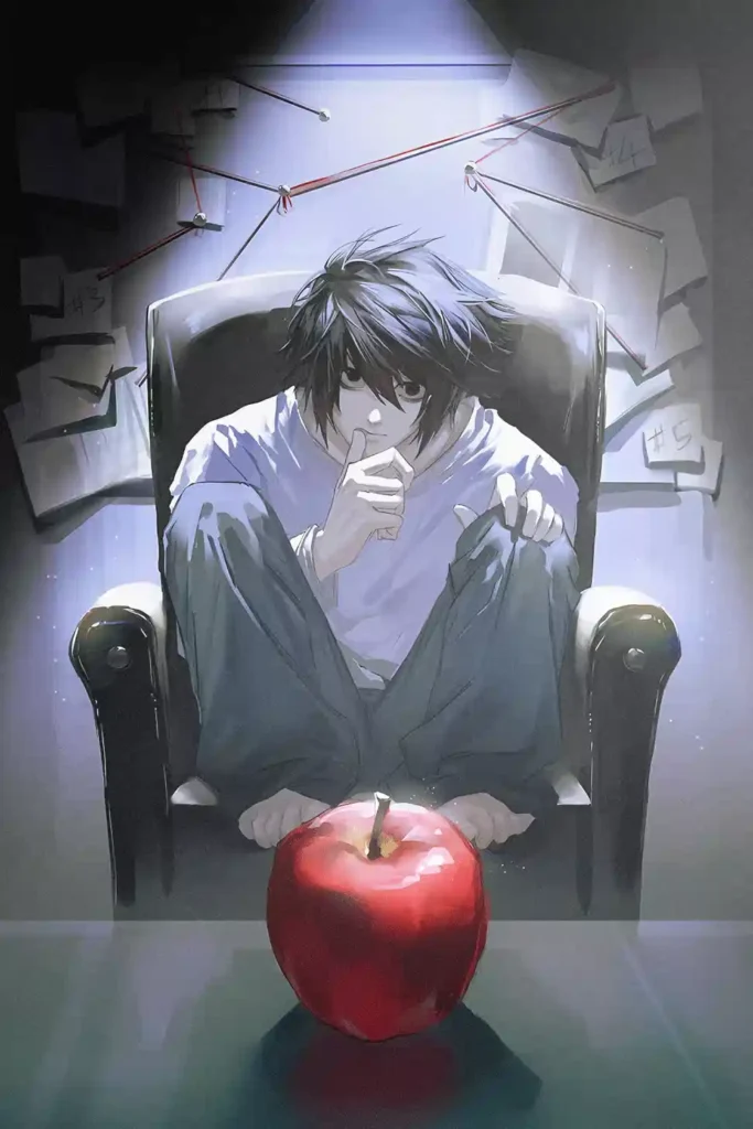 L anime metal poster artistic detail and visual story from Death Note