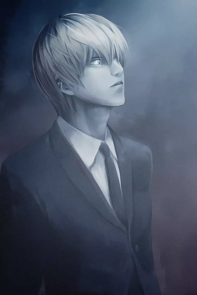 Light Yagami Death Note anime metal poster artistic showcase image highlighting the design narrative