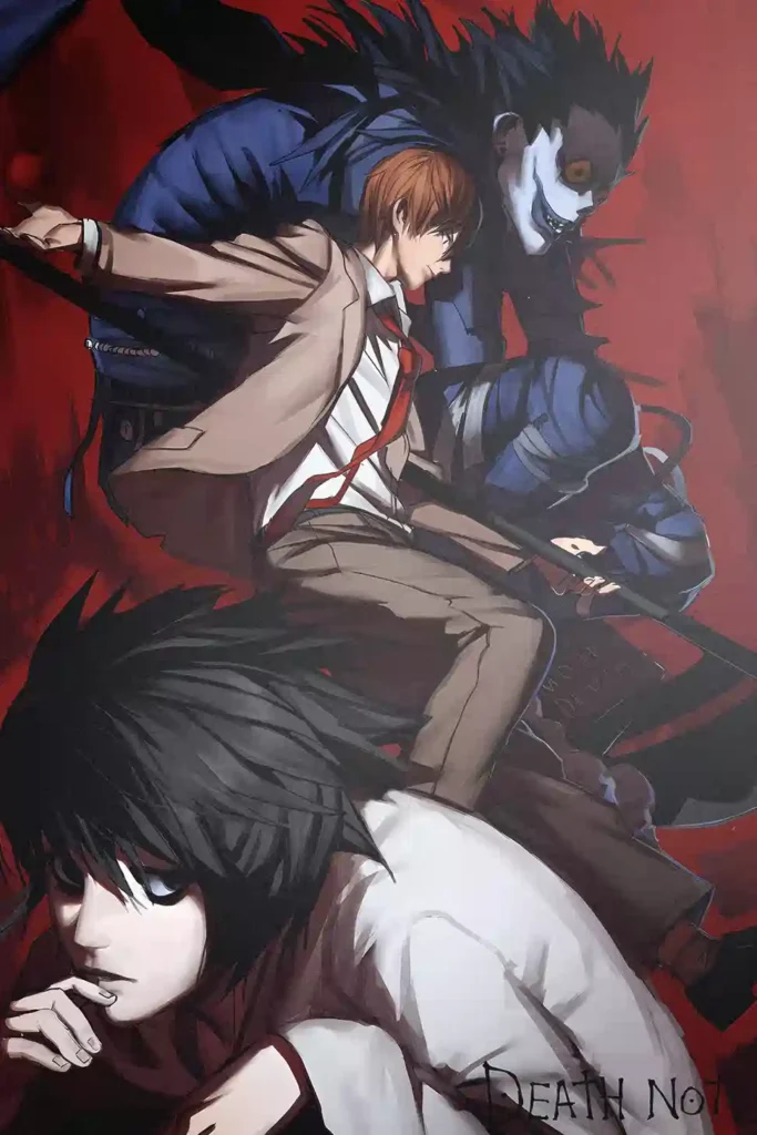 Light Yagami Death Note anime metal poster artistic showcase image highlighting the design narrative
