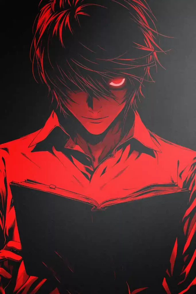 Light Yagami anime metal poster artistic detail and visual story from Death Note