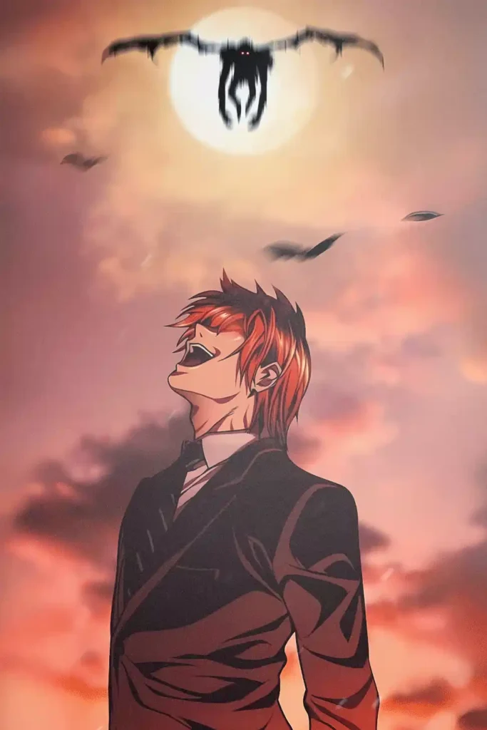 Light Yagami Death Note anime metal poster artistic showcase image highlighting the design narrative